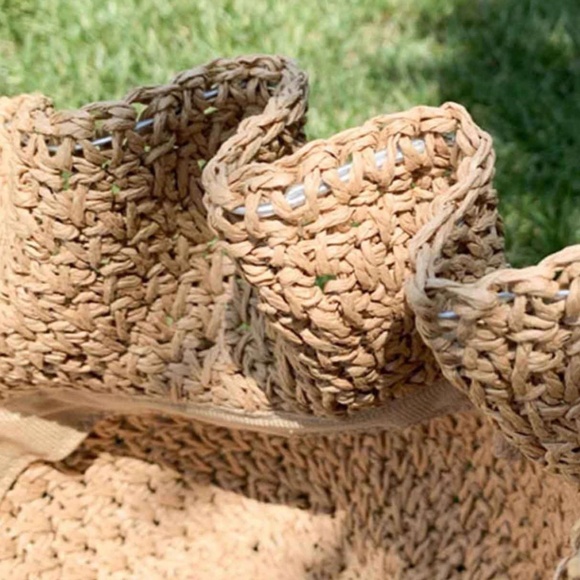 Boho Straw Wide Brim Bow Summer Beach Bucket Hat - Picture 3 of 3